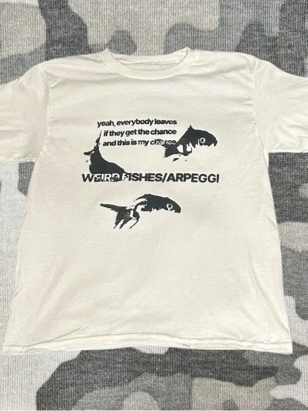 White T-Shirt with Black Fish Graphic